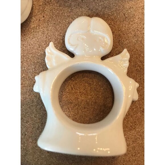 Ceramic Napkin Rings Set of 5 White Angels Santa Turkey Christmas Tree Handmade - Picture 6 of 9
